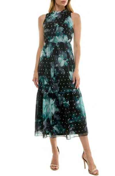 Socialite Metallic Clip Dot Midi Dress In Green