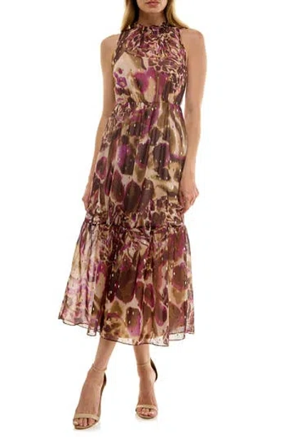 Socialite Metallic Clip Dot Midi Dress In Multi
