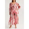 Socialite Metallic Floral Print Long Sleeve Maxi Dress In Multi