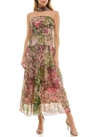 Socialite Metallic Floral Strapless Dress & Scarf Set