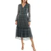 Socialite Metallic Long Sleeve Tiered Chiffon Midi Dress In Gray