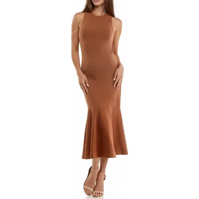 Socialite Midi Trumpet Tank Dress In Brown