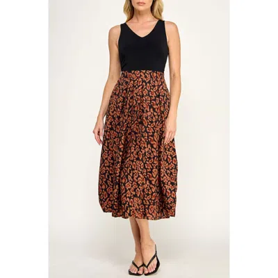 Socialite Mixed Media Midi Dress In Black