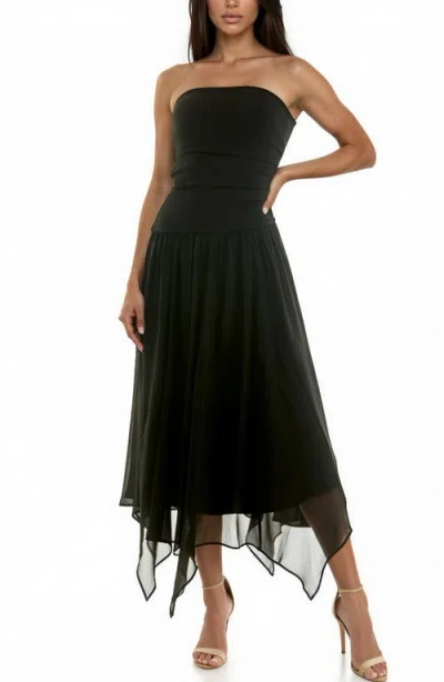 Socialite Mixed Media Strapless Gown In Black