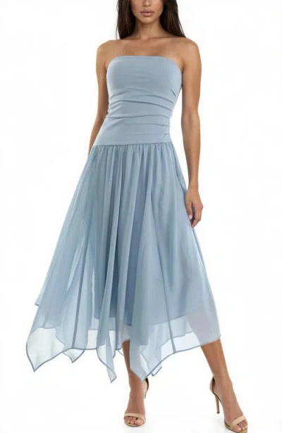 Socialite Mixed Media Strapless Gown In Blue