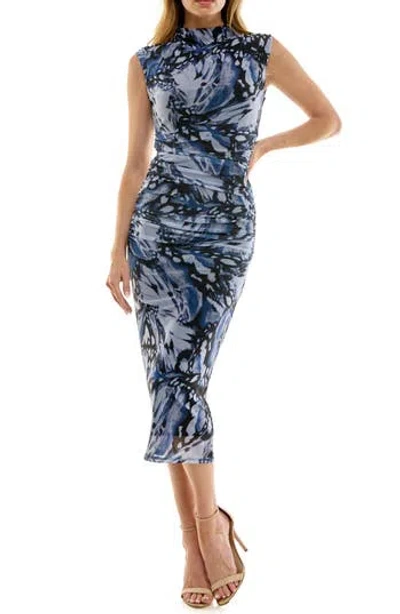 Socialite Mock Neck Cap Sleeve Mesh Midi Dress In Multi