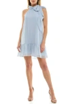 Socialite Neck Tie Halter Minidress In Blue