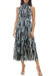 Socialite Print Mock Neck Chiffon Midi Dress