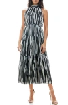 Socialite Print Mock Neck Chiffon Midi Dress In Navy/cream
