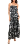 Socialite Print Strapless Maxi Dress In Black/ Tan