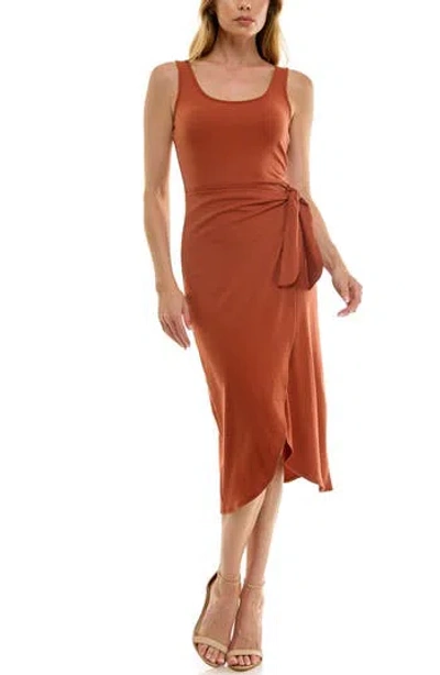 Socialite Ribbed Tank Wrap Midi Dress In Brown