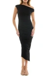 Socialite Ruched Asymmetric Body-con Dress In Black