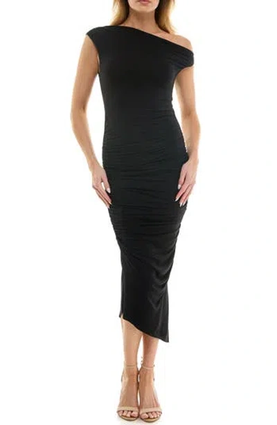 Socialite Ruched Asymmetric Body-con Dress In Black