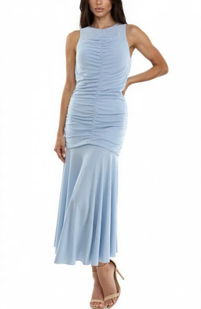 Socialite Ruched Bodice Midi Dress In Blue