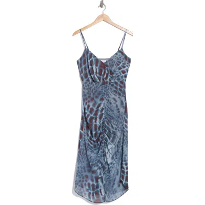 Socialite Ruched Cami Midi Dress In Blue/brown Animal