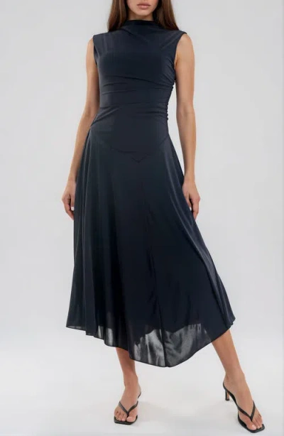 Socialite Ruched Funnel Neck Dress In Blue