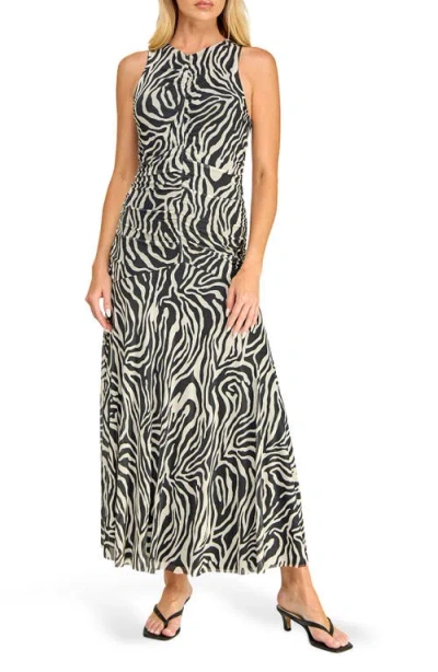 Socialite Ruched Mesh Midi Dress In Black