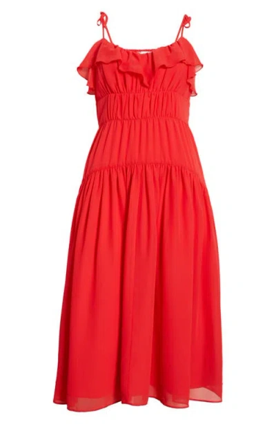 Socialite Ruffle Neckline Tiered Dress In Red