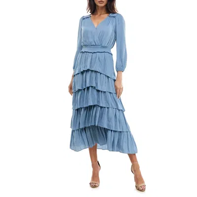 Socialite Ruffle Tiered Midi Dress In Blue Steel