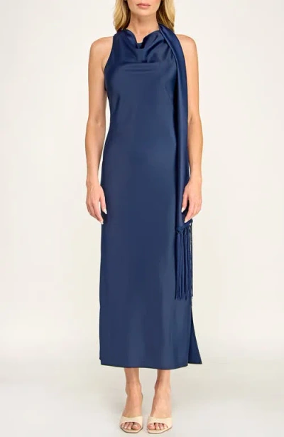 Socialite Sash Detail Satin Maxi Dress In Blue