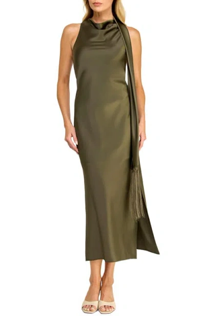Socialite Sash Detail Satin Maxi Dress In Green