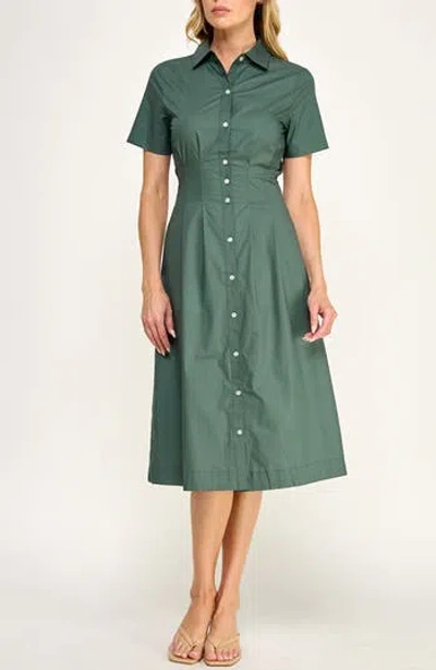 Socialite Seamed Cotton Shirtdress In Dark Forest