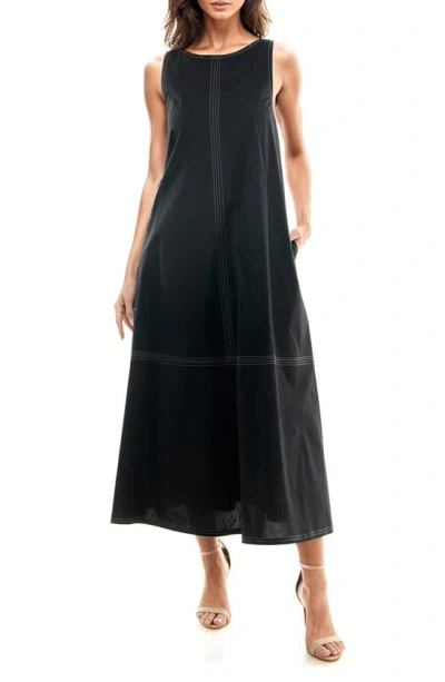 Socialite Seamed Stretch Cotton Midi Dress In Black/ Tan