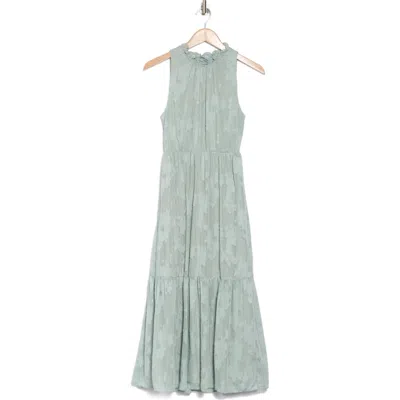 Socialite Sheer Texture Tiered Midi Dress In Green