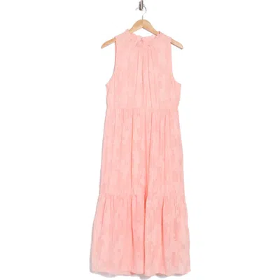 Socialite Sheer Texture Tiered Midi Dress In Pink
