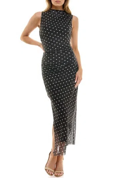 Socialite Shirred Mesh Midi Dress In Multi
