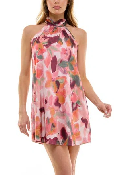 Socialite Shirred Sleeveless Minidress In Orange/pink/grey