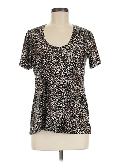 Pre-owned Socialite Short Sleeve Top Brown Animal Print Pattern Scoop Neck Tops