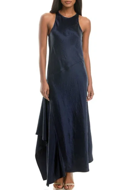 Socialite Sleeveless Bias Cut Satin Maxi Dress In Navy Blazer