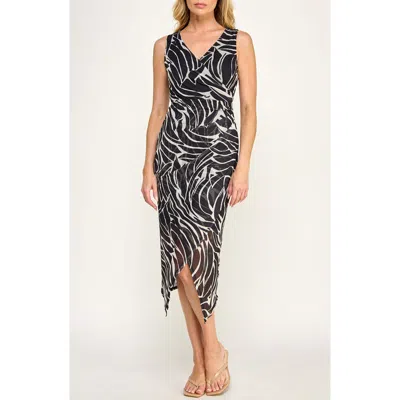 Socialite Sleeveless Mesh Midi Dress In Black/ Tan