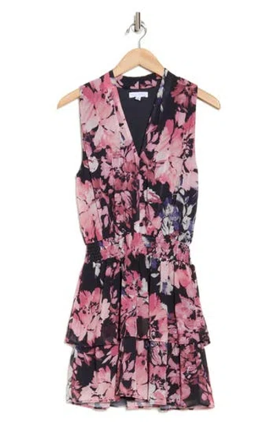 Socialite Sleeveless Pleated Minidress In Navy Pink Floral