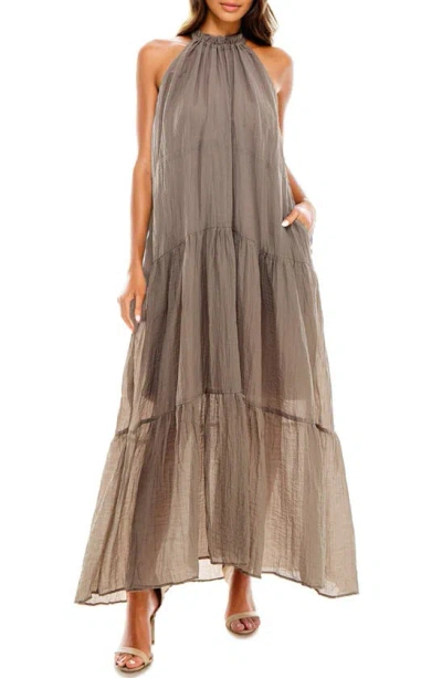 Socialite Sleeveless Tiered Maxi Dress In Taupe
