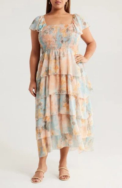 Socialite Smocked Bodice Metallic Tiered Maxi Dress