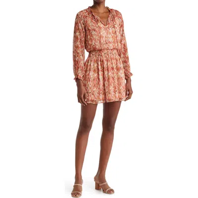 Socialite Smocked Long Sleeve Dress In Pink/rust Abstract Print