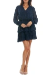 Socialite Smocked Tiered Ruffle Long Sleeve Minidress In Navy Blazer