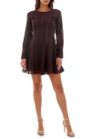 Socialite Stripe Long Sleeve Fit & Flare Minidress In Chocolate Plum