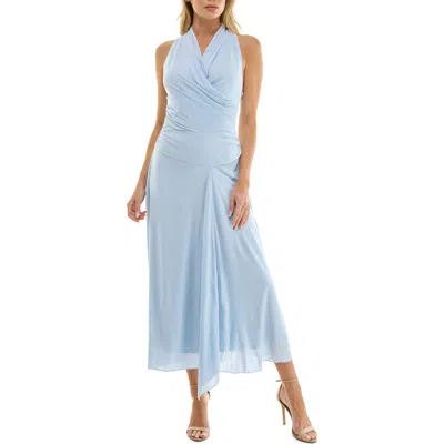 Socialite Surplice Handkerchief Hem Maxi Dress In Blue