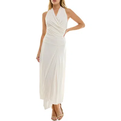 Socialite Surplice Handkerchief Hem Maxi Dress In White