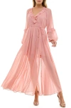 Socialite Metallic Floral Print Long Sleeve Maxi Dress