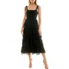 Socialite Tie Strap Tiered Lace Midi Dress In Black