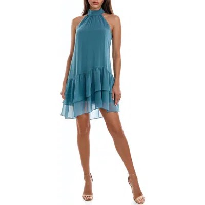 Socialite Tiered Chiffon Minidress In Blue Steel