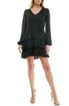 Socialite Tiered Long Sleeve Satin Dress In Black