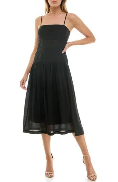 Socialite Tiered Midi Sundress In Black