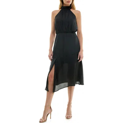 Socialite Tiered Satin Midi Dress In Black