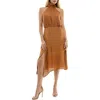 Socialite Tiered Satin Midi Dress In Camel
