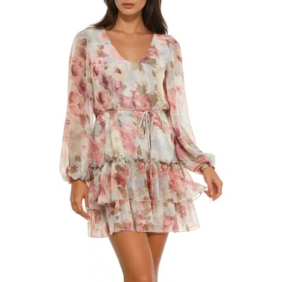 Socialite Tiered V-neck Minidress In Mauve Floral